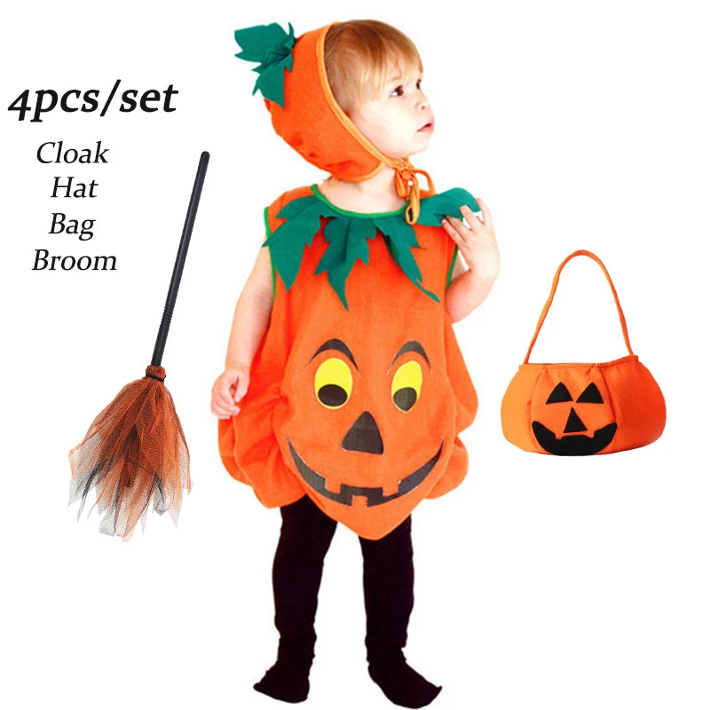 2025 Kids Halloween Party Costume Romper with Hat Shoes Toddler Pumpkin One-Piece Boy Girl Baby Jumpsuit Cosplay Clothing Set