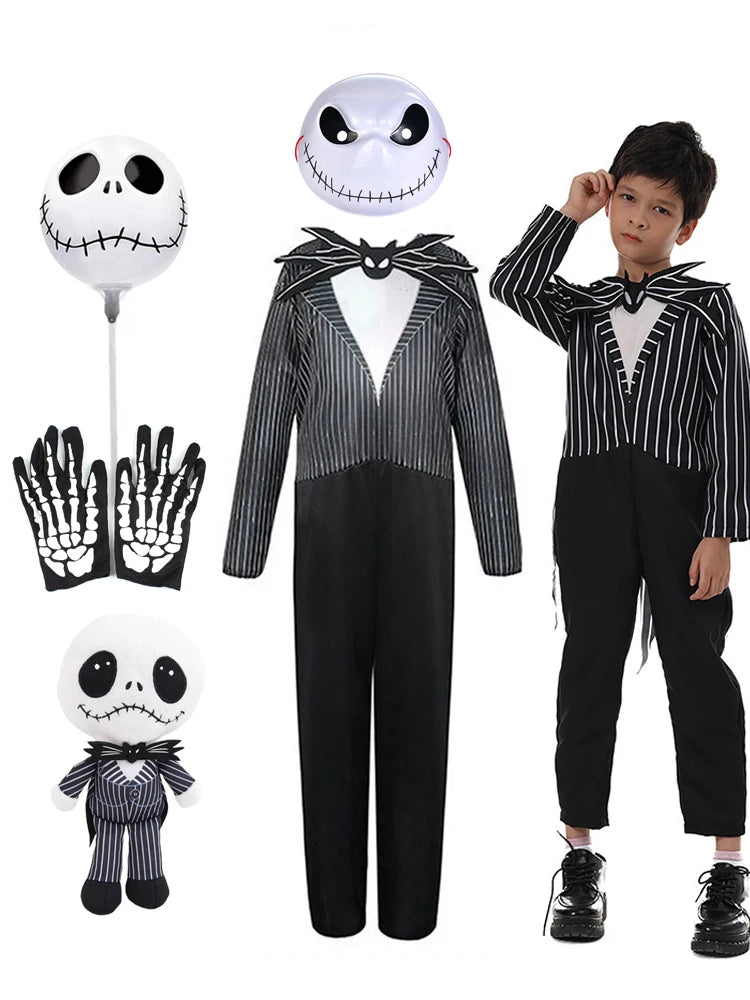 Jack Costume Boys Christmas Eve Nightmare Before Scary Skeleton Jack Cosplay Striped Halloween Cosplay Costume