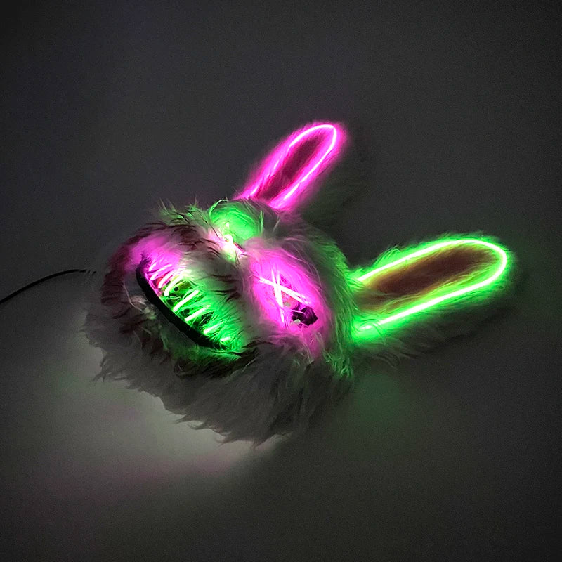 LED Bloody Rabbit Mask Horror Dance Masquerade Cosplay Decoration Cool Glowing Killer Rabbit Mask Scary Bloody Bear Mask For Men