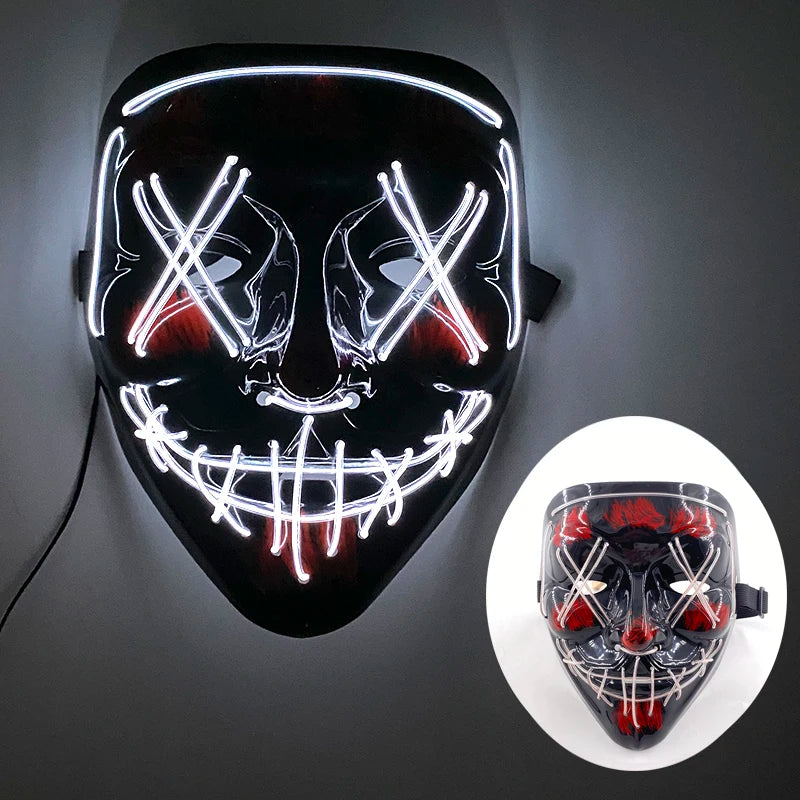 Light Up Japanese Oni Devil Mask LED Luminous Prajna Horror Mask Full Face Halloween Bar Party Props Neon Glowing Demon Mask
