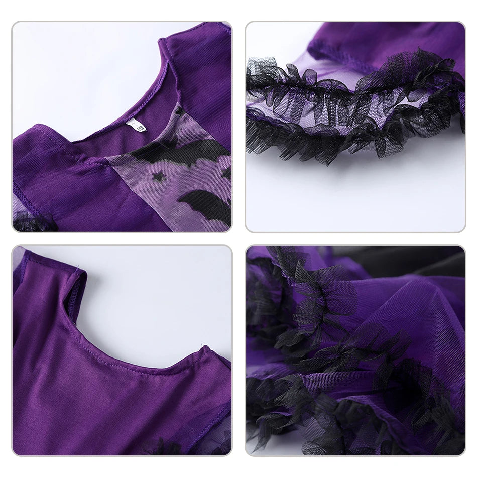Halloween Witch Vampire Bat Baby Girls Costume Children Cosplay Princess Dresses Dress Up Carnival Party Clothing With Headband