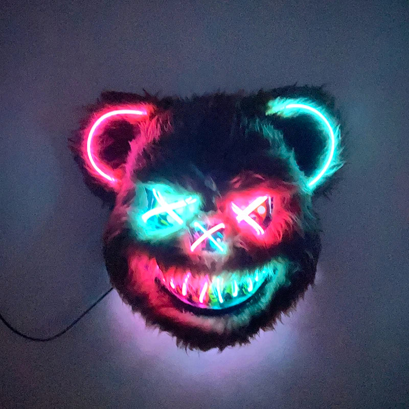 LED Bloody Rabbit Mask Horror Dance Masquerade Cosplay Decoration Cool Glowing Killer Rabbit Mask Scary Bloody Bear Mask For Men