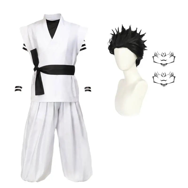DAZCOS Ryomen Sukuna Costume White Kung Fu Suit with Tattoo Stickers Ryomen Sukuna as Megumi Showdown Cosplay Costume Full Set