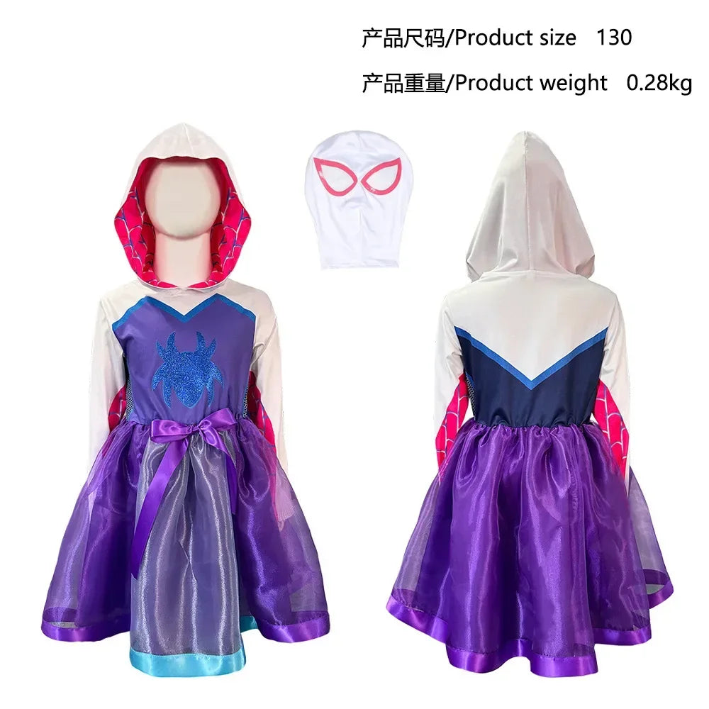 Girls Gwen Ghost Spider Costume Bodysuit Halloween Cosplay Hooded Holiday Party Costumes Fantasy Sexy Dress Up Hoodies Swimsuit