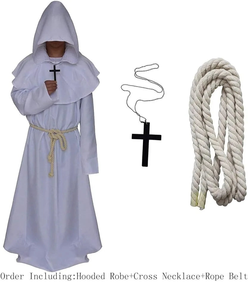 Friar Medieval Hooded Monk Renaissance Priest Robe Costume Cosplay For Halloween Costume Unisex