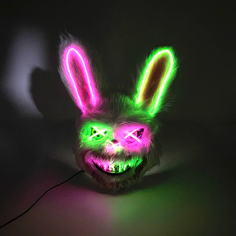 LED Bloody Rabbit Mask Horror Dance Masquerade Cosplay Decoration Cool Glowing Killer Rabbit Mask Scary Bloody Bear Mask For Men