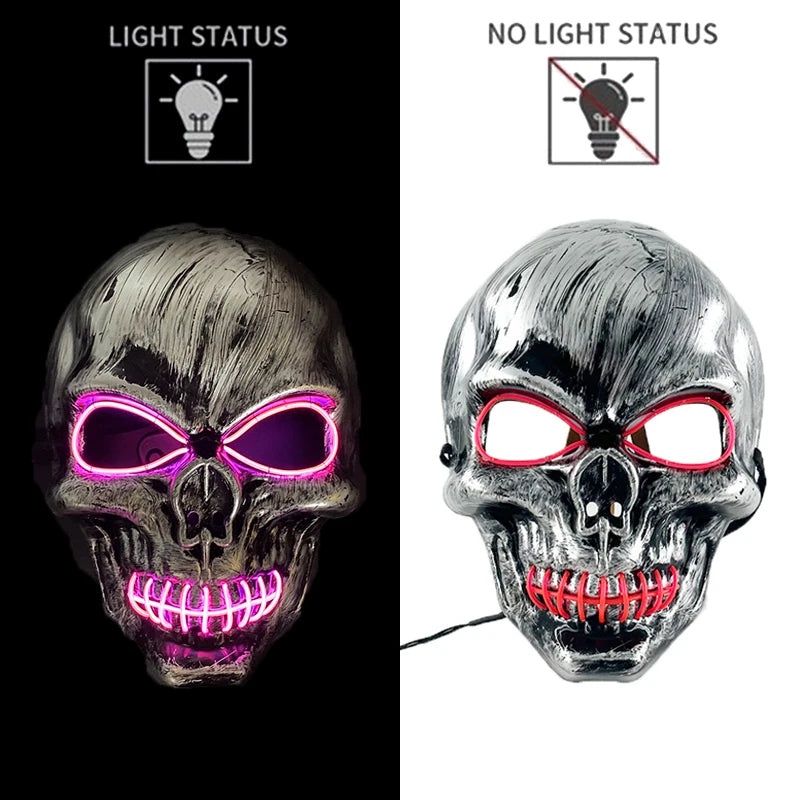 Carnival LED Glowing Mask Luminous Skull Mask Horror Masquerade Party Neon Skeleton Mask Festival Halloween Props