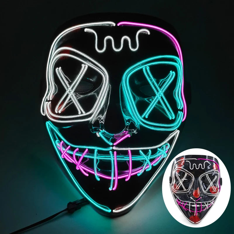 Light Up Japanese Oni Devil Mask LED Luminous Prajna Horror Mask Full Face Halloween Bar Party Props Neon Glowing Demon Mask