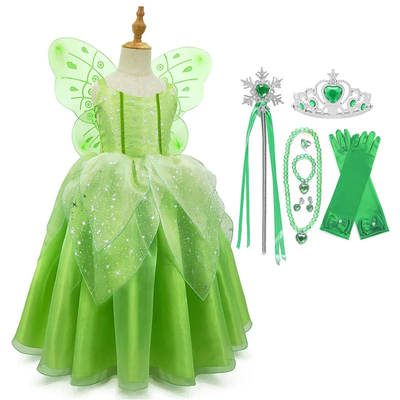 Girls Costume Halloween Costume for Kids Green Fancy Dress Fairy Princess Cosplay Carnival Party