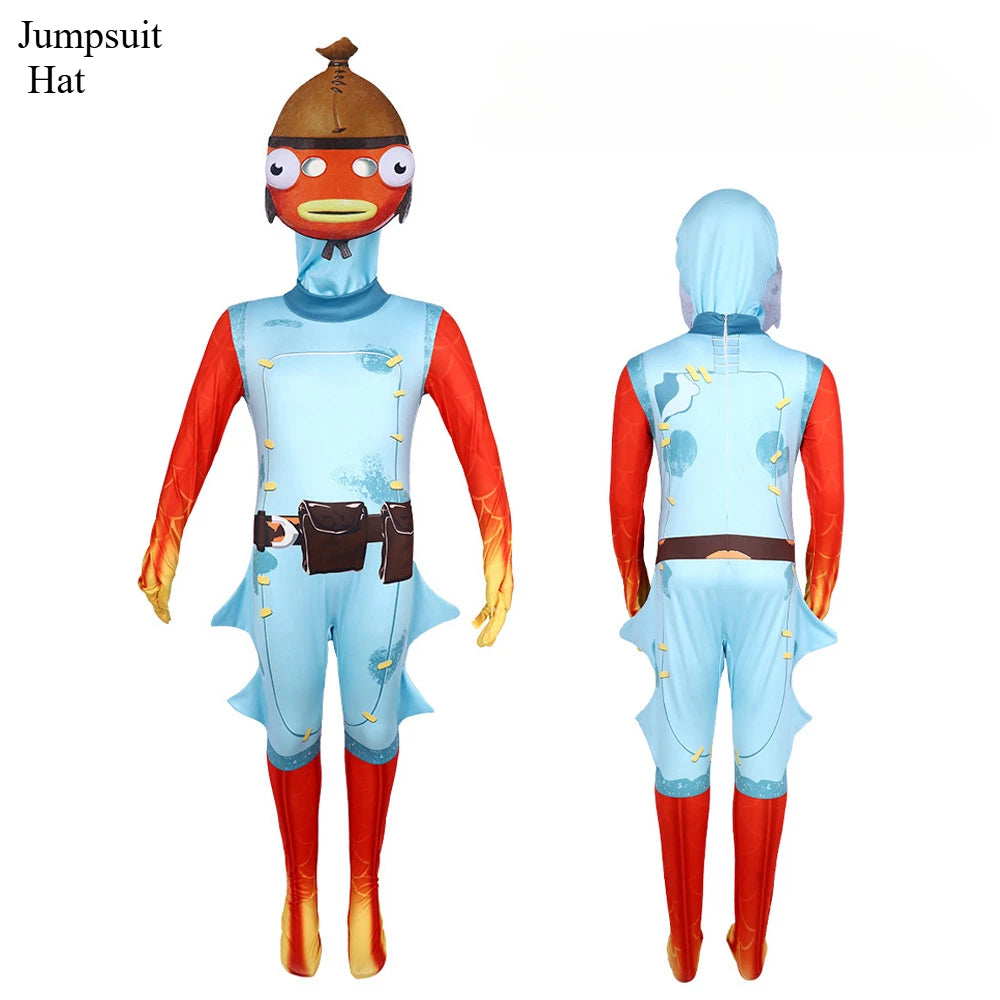Game Skin Outfit Fortnites Cosplay Jumpsuit Fishstick Omega Knightfall Role Play Clothes Fancy Suit Hat for Carnival Party