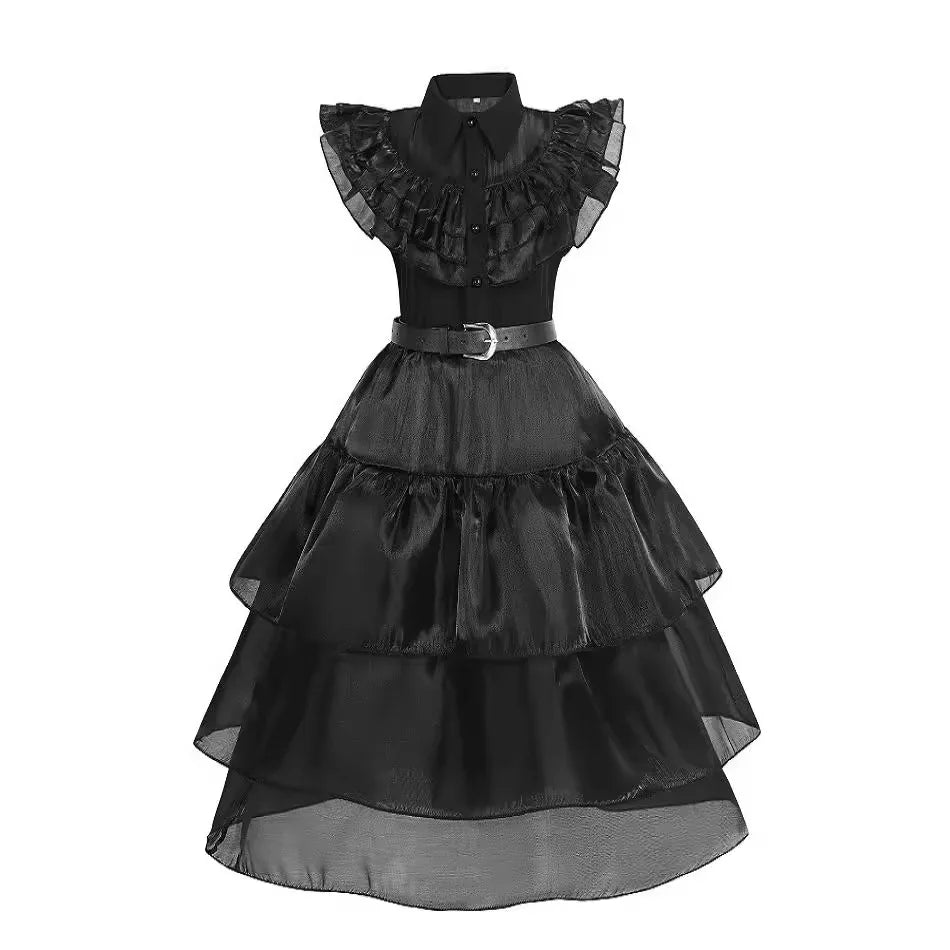 Girls Wednesdays Halloween Cosplay Costume Adams Black Gothic Family Clothes Costume Kids Carnival Fancy Dress Up