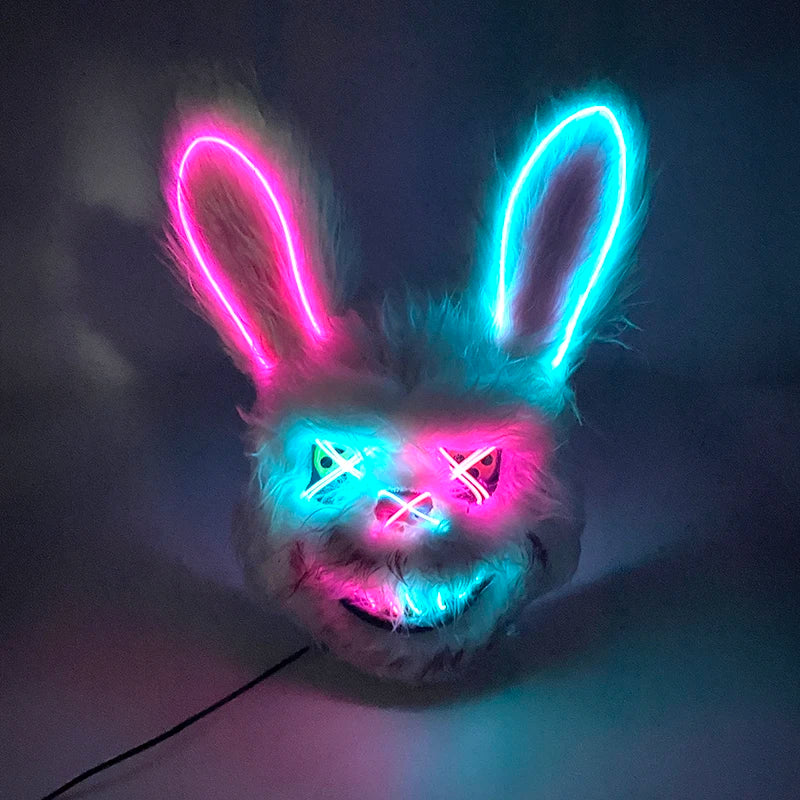LED Bloody Rabbit Mask Horror Dance Masquerade Cosplay Decoration Cool Glowing Killer Rabbit Mask Scary Bloody Bear Mask For Men