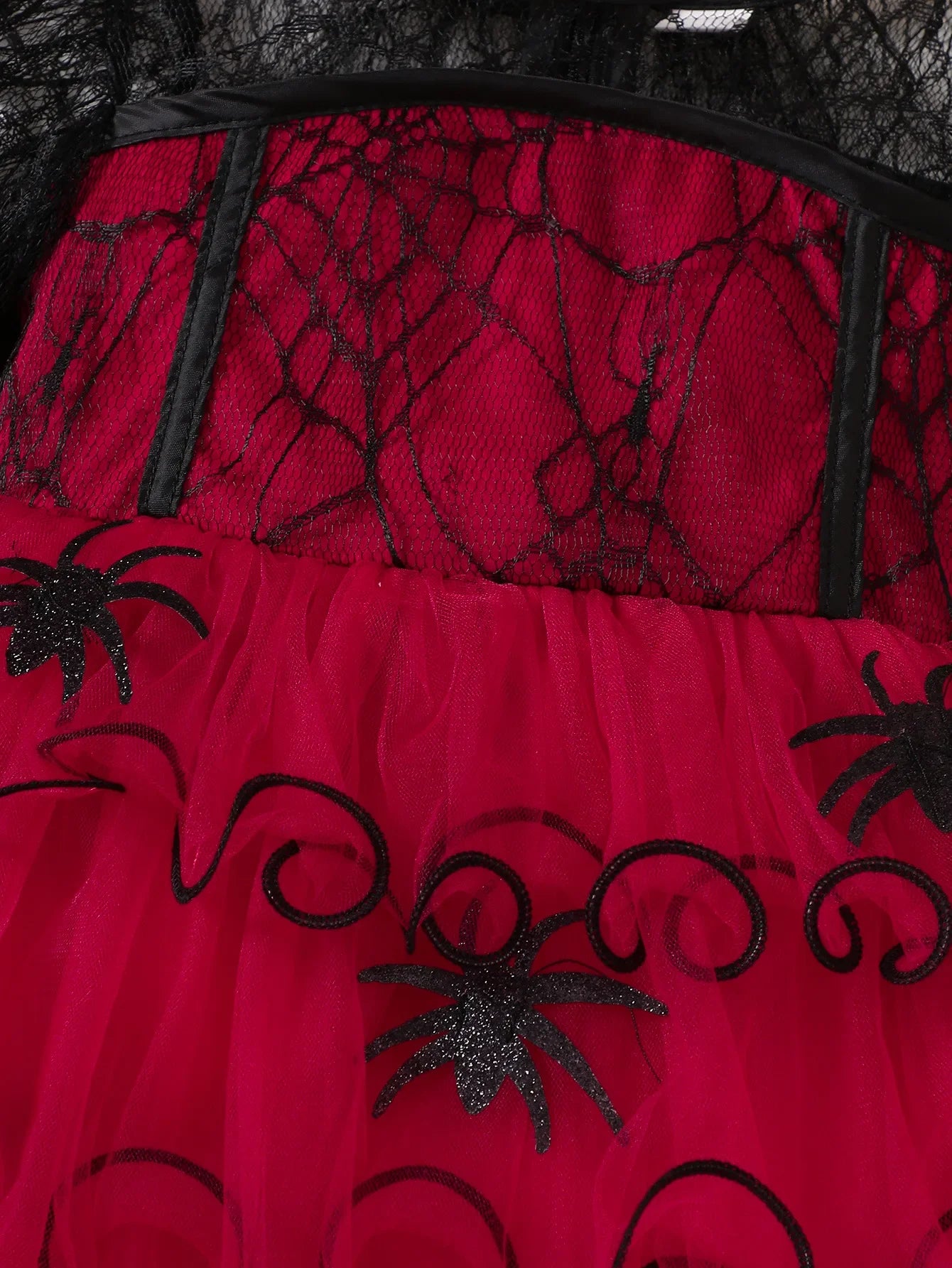 Halloween Girl With Cloak Witch Cosplay Party Dress Toddler Short Sleeve Spider Pattern Lace Tutu Knee Mesh Costume Dresses 1-5Y