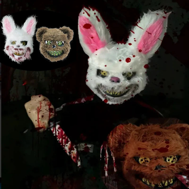LED Bloody Rabbit Mask Horror Dance Masquerade Cosplay Decoration Cool Glowing Killer Rabbit Mask Scary Bloody Bear Mask For Men