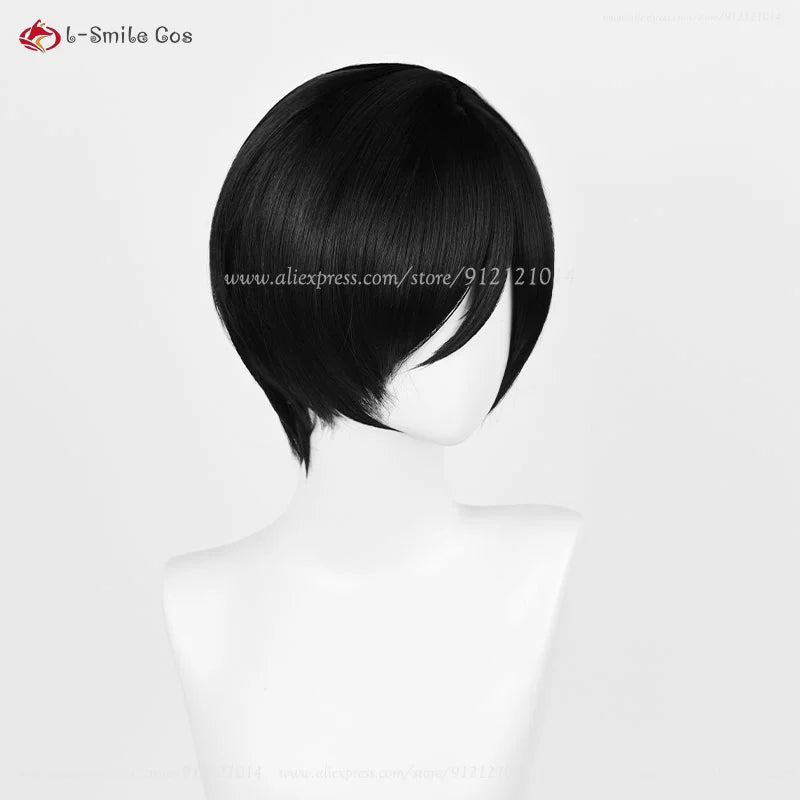 Anime Ada Wong Cosplay Wig Ada Wong Wigs Cosplay 32cm Short Black Heat Resistant Synthetic Hair Woman Party Role Wigs + Wig Cap