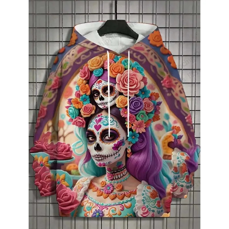 2025 Autumn 3D Printing Halloween Flower Hoodie Women's Fashion Sportswear Oversized Sexy Girl Pullover Sportswear