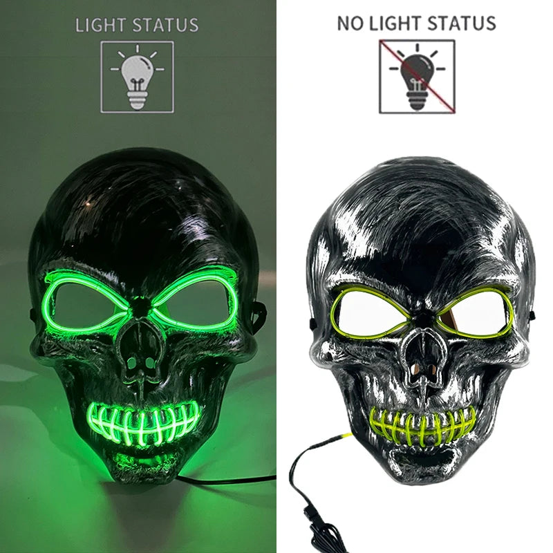 Carnival LED Glowing Mask Luminous Skull Mask Horror Masquerade Party Neon Skeleton Mask Festival Halloween Props