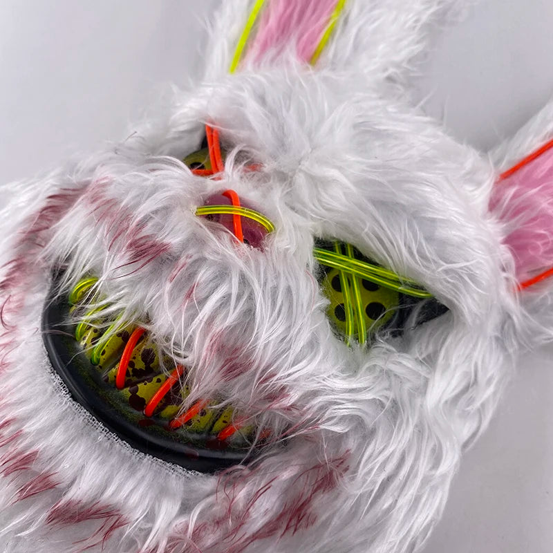 LED Bloody Rabbit Mask Horror Dance Masquerade Cosplay Decoration Cool Glowing Killer Rabbit Mask Scary Bloody Bear Mask For Men