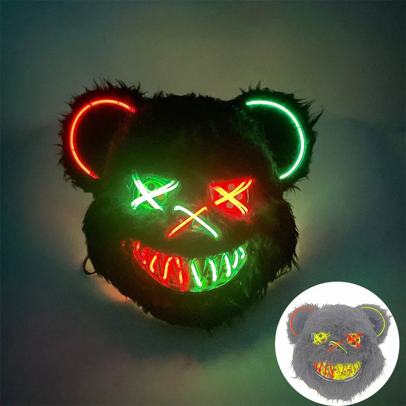 LED Bloody Rabbit Mask Horror Dance Masquerade Cosplay Decoration Cool Glowing Killer Rabbit Mask Scary Bloody Bear Mask For Men