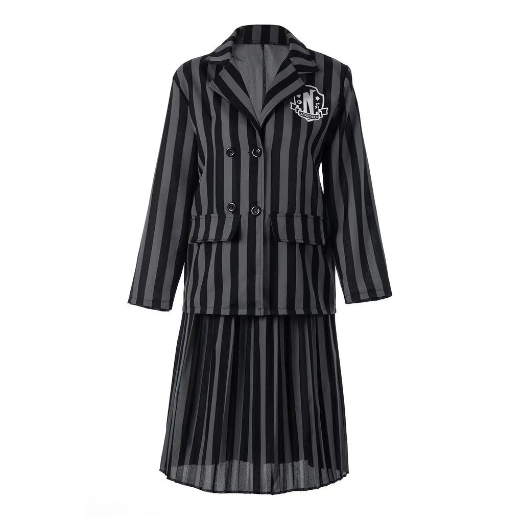 Addams Costumes Girls Black Uniform Suit Birthday Party Halloween Cosplay Dresses For Kids Women