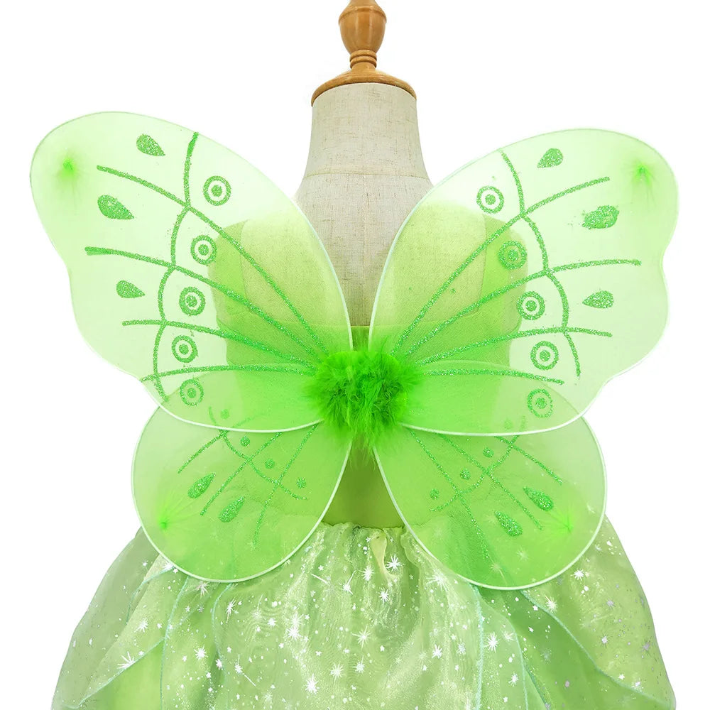 Girls Costume Halloween Costume for Kids Green Fancy Dress Fairy Princess Cosplay Carnival Party