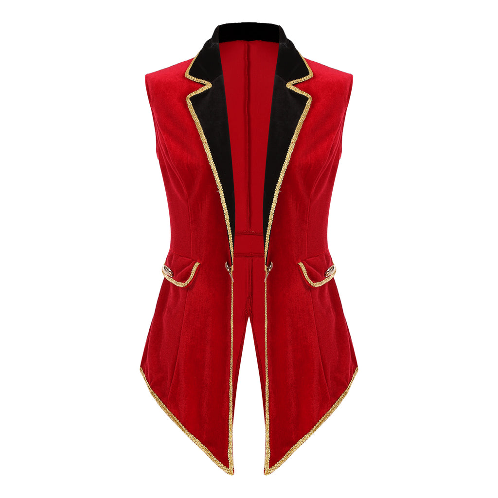 Womens Circus Ringmaster Costumes Halloween Showman Cosplay Tailcoat Lapel Vest Jacket Ringleader Lion Tamer Velvet Waistcoat