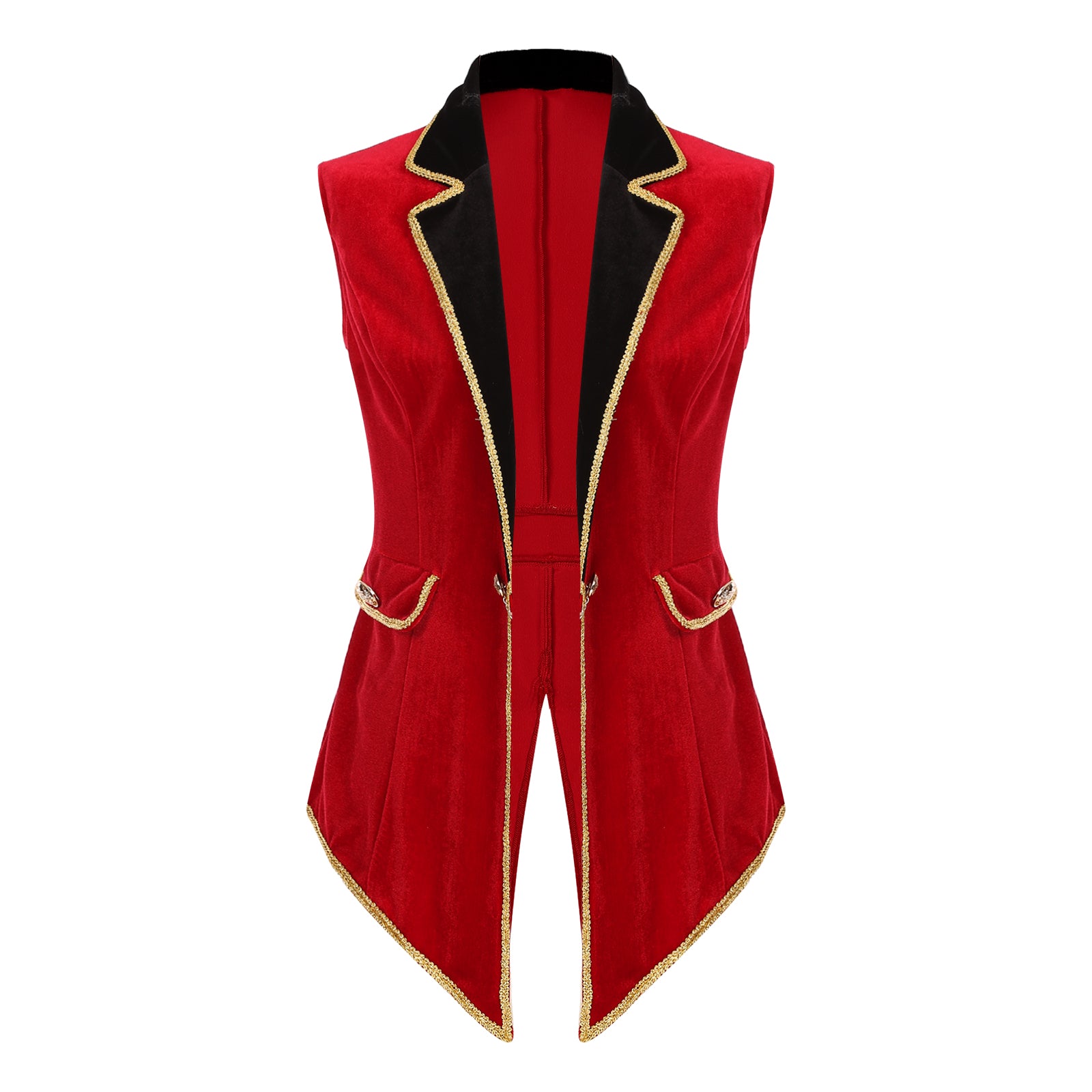 Womens Circus Ringmaster Costumes Halloween Showman Cosplay Tailcoat Lapel Vest Jacket Ringleader Lion Tamer Velvet Waistcoat