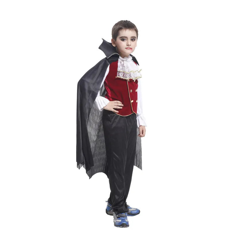 2025 Girls Boys Red Vampire Costume Ghost Bride Gothic Dress Party Kids Cosplay Clothes Halloween Outfit