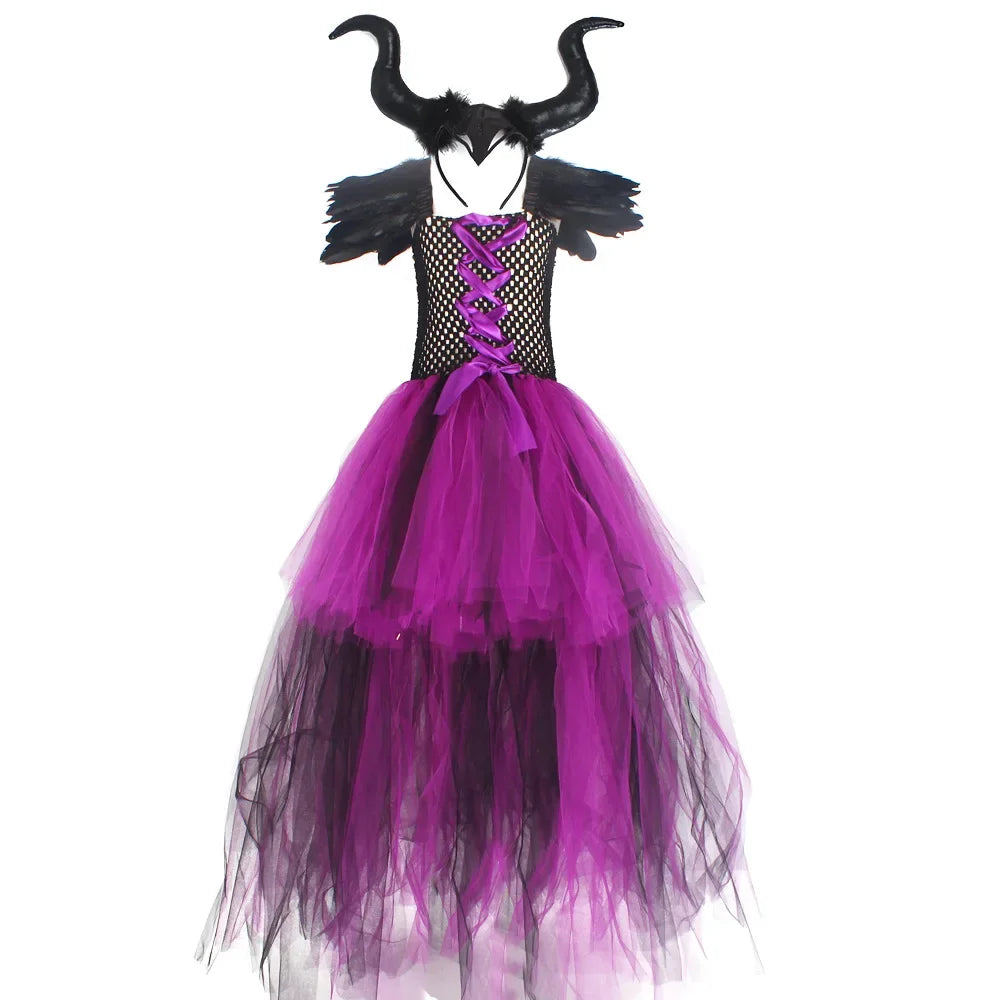 Maleficent Halloween For Children Costume Tulle Purple Black Dress Girls Cosplay Vestidos Party Evil Queen Mesh Princess Dresses