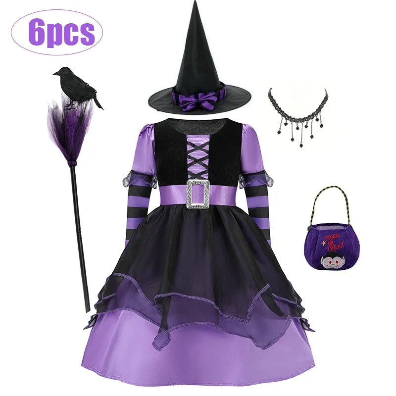 Halloween Vampire Costume for Kids Girls Devil Witch Gothic Ghost Bride Clothes Demon Bride Queen Cosplay Carnival Party Dresses