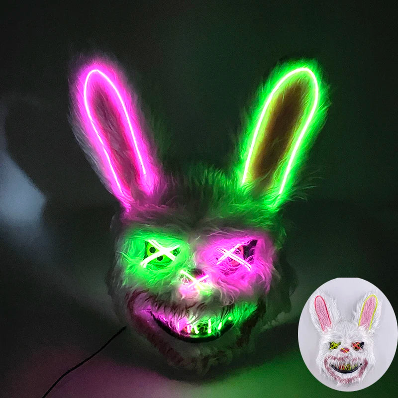 LED Bloody Rabbit Mask Horror Dance Masquerade Cosplay Decoration Cool Glowing Killer Rabbit Mask Scary Bloody Bear Mask For Men