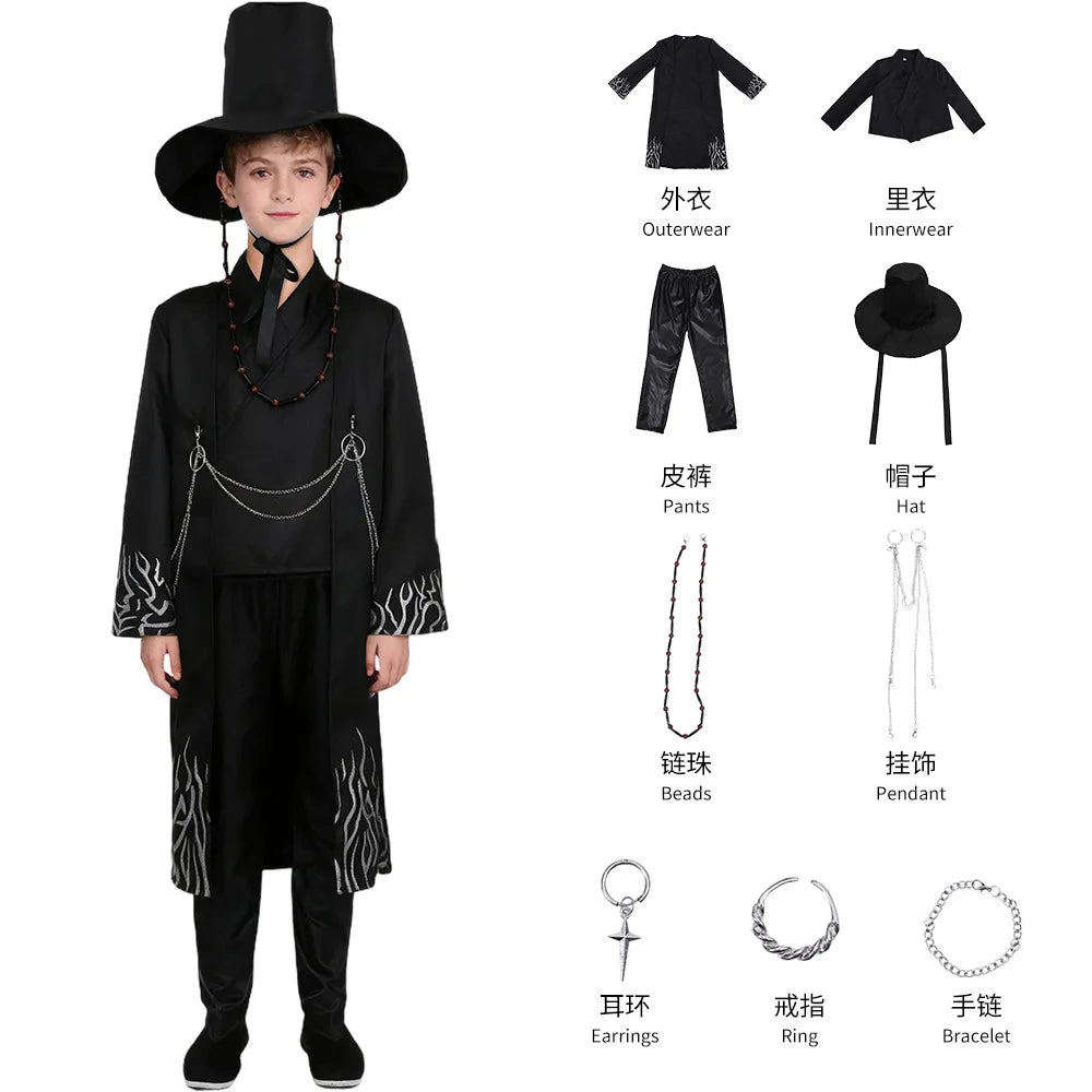 Kids Two Style Anime Jinu Cosplay Costumes Demon Hunter Saja Boy Kpop Group Singing Korea Style Boy Idol Halloween Party Costume