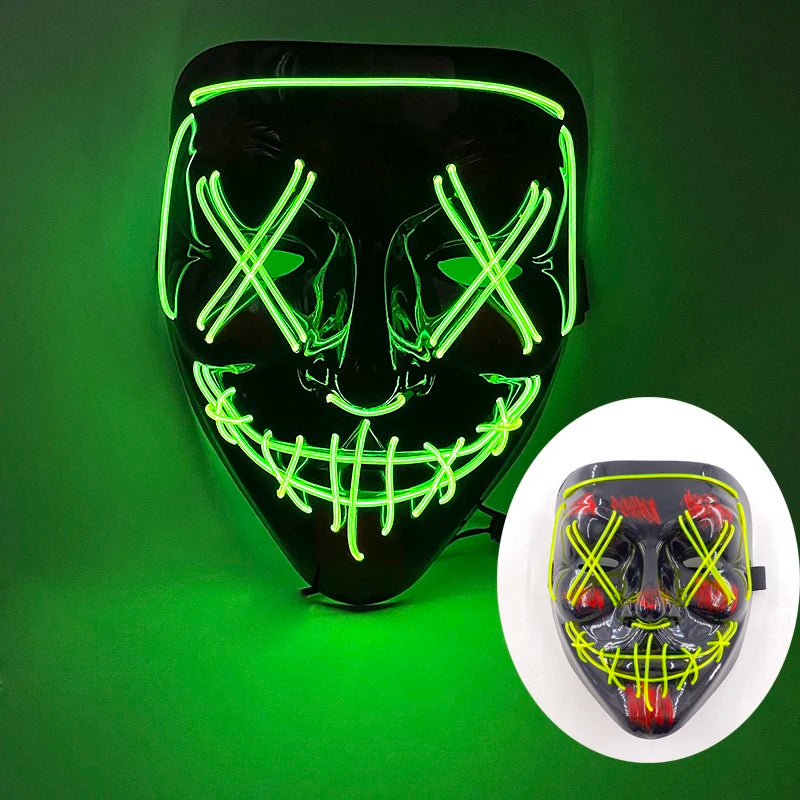 Light Up Japanese Oni Devil Mask LED Luminous Prajna Horror Mask Full Face Halloween Bar Party Props Neon Glowing Demon Mask