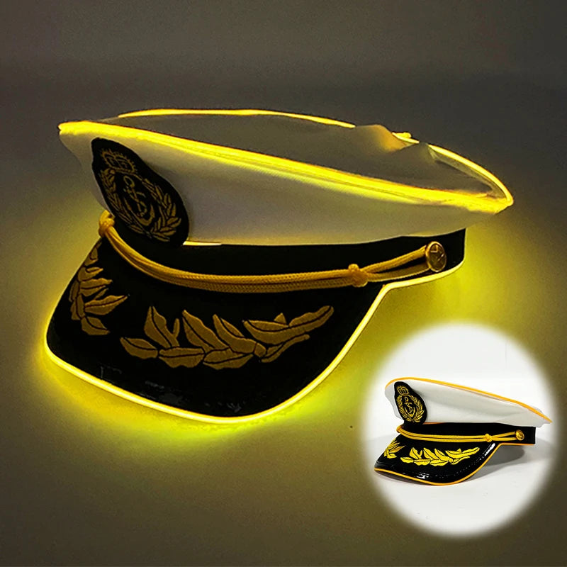 Newstyle Led Captain Hat Halloween Masquerade Pirate Theme Party Cosplay Captain Costumes Accessories Light Up Skull Pattern Hat