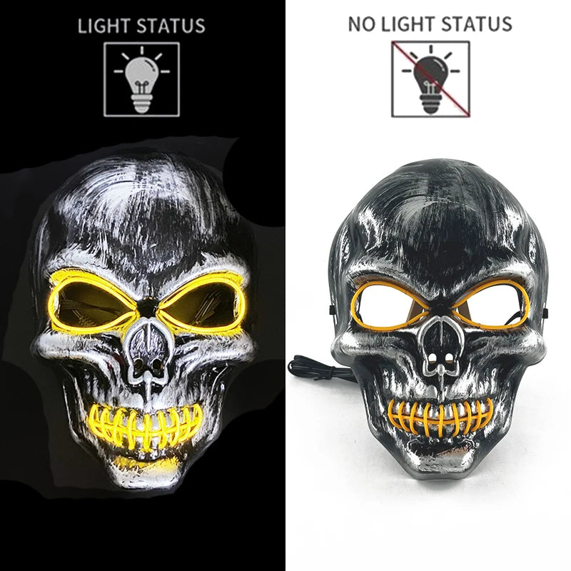 Carnival LED Glowing Mask Luminous Skull Mask Horror Masquerade Party Neon Skeleton Mask Festival Halloween Props