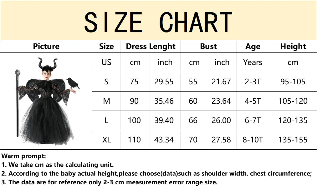 Halloween Maleficent Costume for Girls Cosplay Evil Queen Dress Up Costumes Witch Devil Black Mesh Princess Dress Wings Bird 12Y