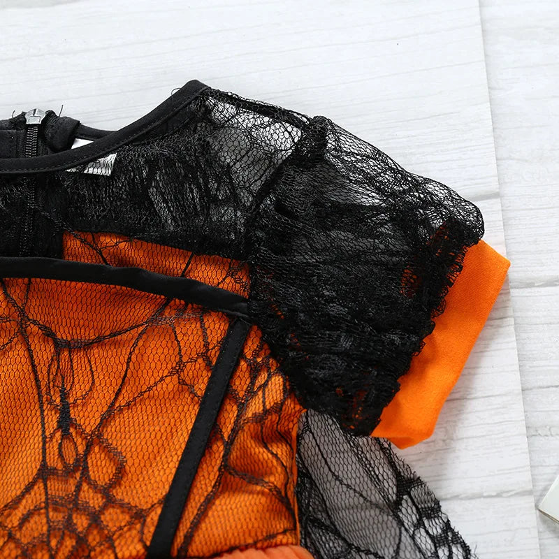 Baby Halloween Costume Girls Princess Spider Mesh Dress Children Vampire Performance Elegant Clothes Witch Dresses 1-6 Y