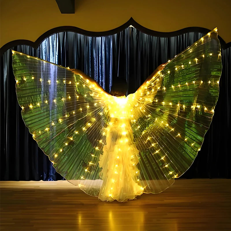 LED Belly Dance Fairy light wings Glowing silk butterfly wings luminous dancing cloak clothes for women girl Performance costume