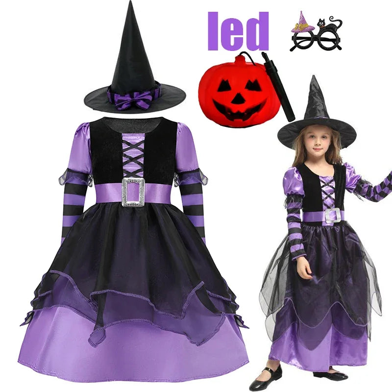 Halloween Vampire Costume for Kids Girls Devil Witch Gothic Ghost Bride Clothes Demon Bride Queen Cosplay Carnival Party Dresses