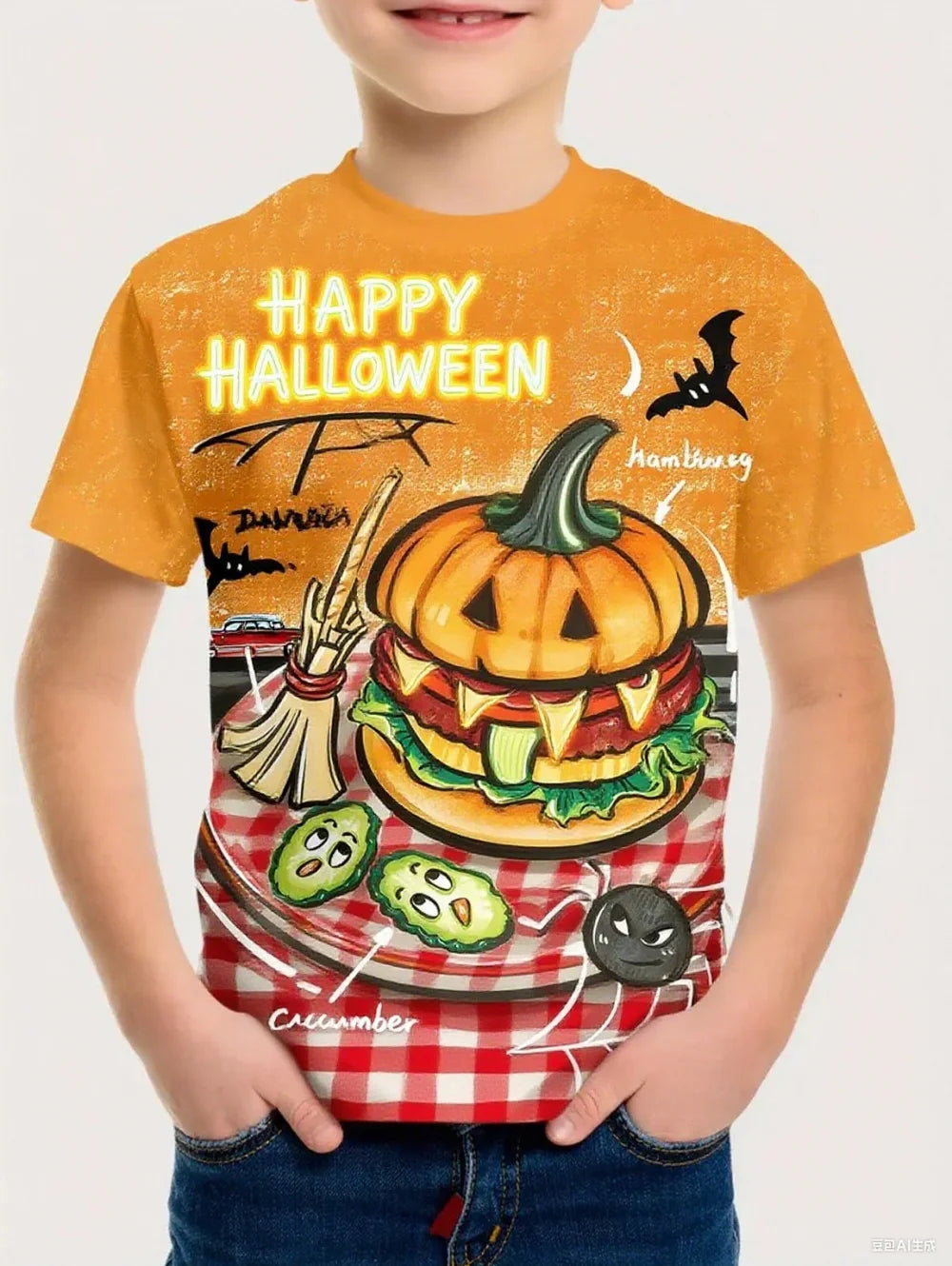 Halloween T-shirt Boys Girls Vintage T-shirt Harajuku  Summer Short Sleeve Top Holiday Girl Clothes Graphic Children's Clothing