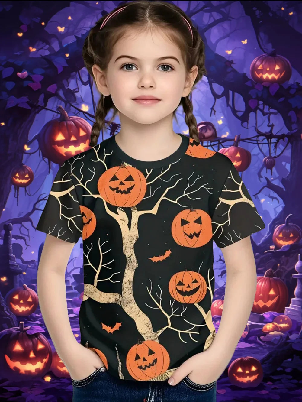 Girl Clothes Funny Pumpkin Graphic T Shirt Halloween Boys Girls Summer Short Sleeves T-Shirt 2-10y Halloween Gift Party T-Shirt