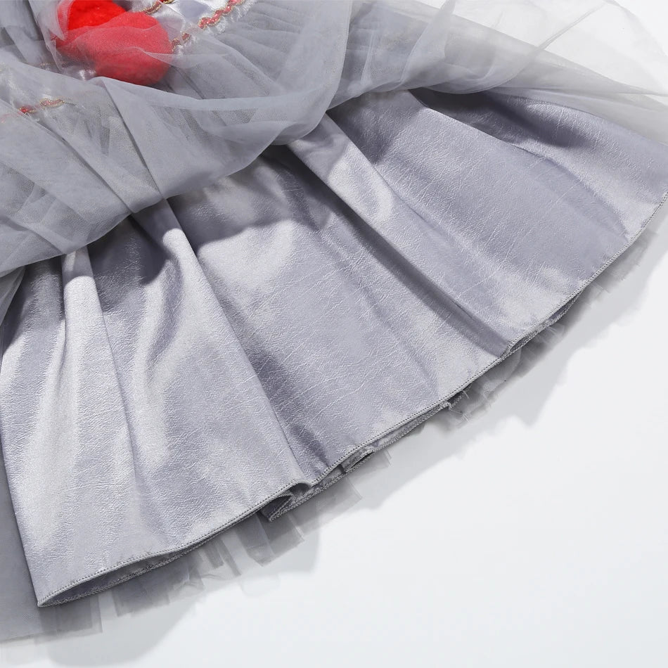 Gray Girls Joker Movie Cosplay Halloween Costume Tutu Dress Creepy Clown Thriller Party Clothes Children Tulle Fancy Party Dress
