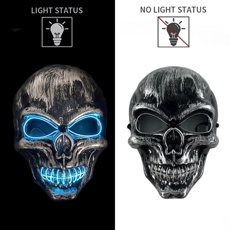 Carnival LED Glowing Mask Luminous Skull Mask Horror Masquerade Party Neon Skeleton Mask Festival Halloween Props