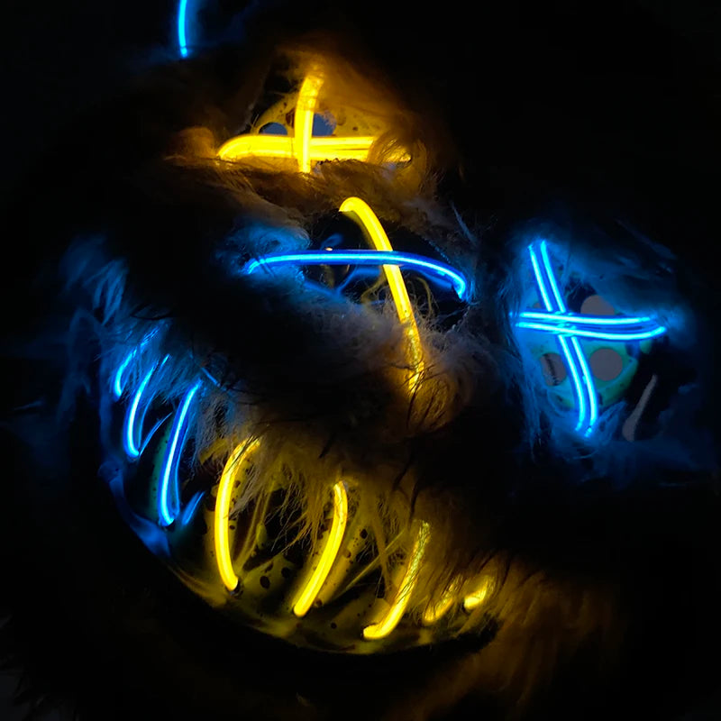 LED Bloody Rabbit Mask Horror Dance Masquerade Cosplay Decoration Cool Glowing Killer Rabbit Mask Scary Bloody Bear Mask For Men