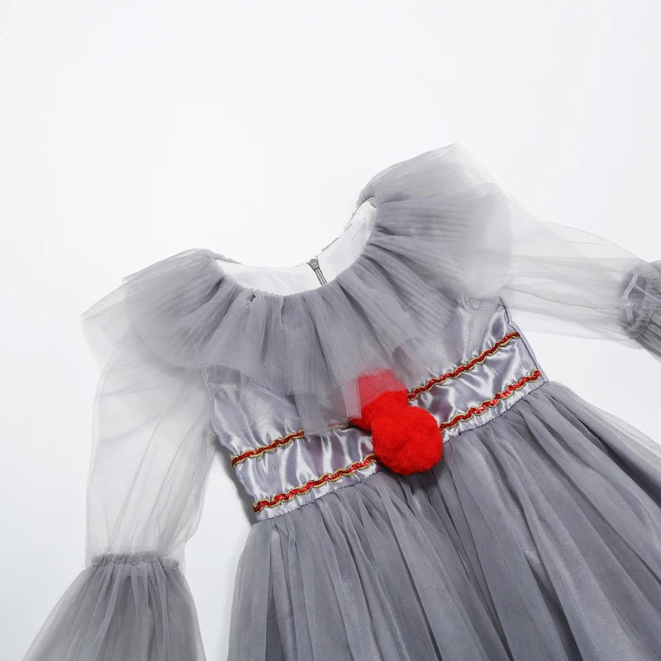 Gray Girls Joker Movie Cosplay Halloween Costume Tutu Dress Creepy Clown Thriller Party Clothes Children Tulle Fancy Party Dress