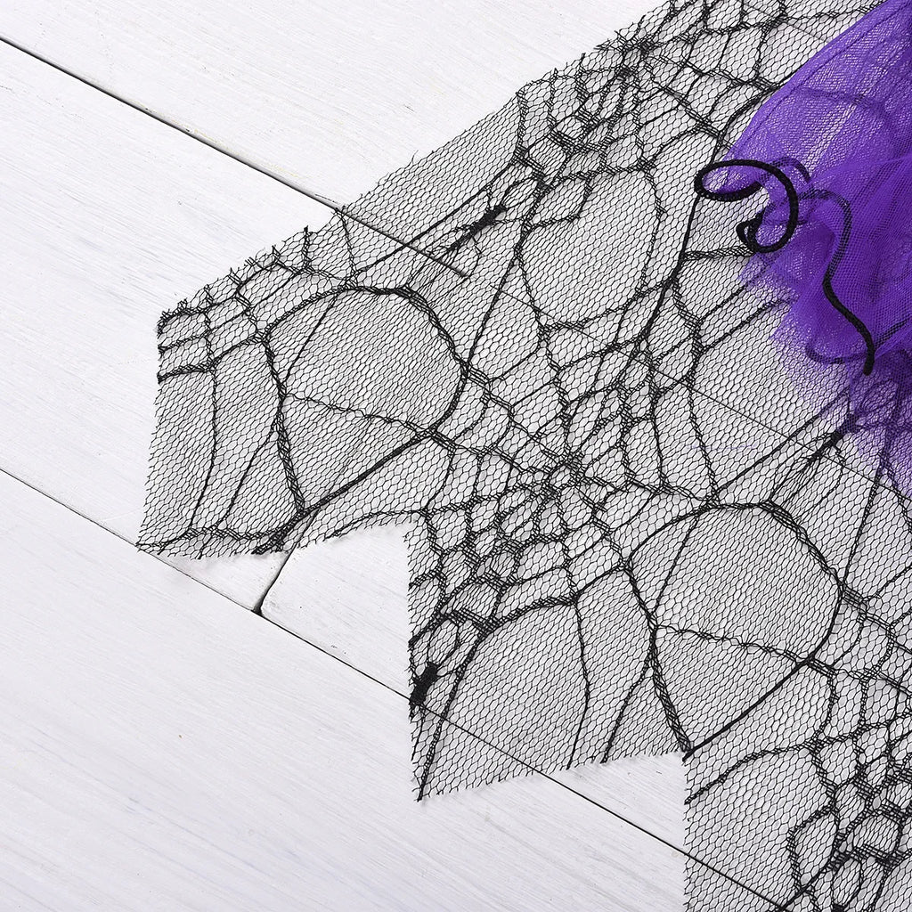 Halloween Girl With Cloak Witch Cosplay Party Dress Toddler Short Sleeve Spider Pattern Lace Tutu Knee Mesh Costume Dresses 1-5Y