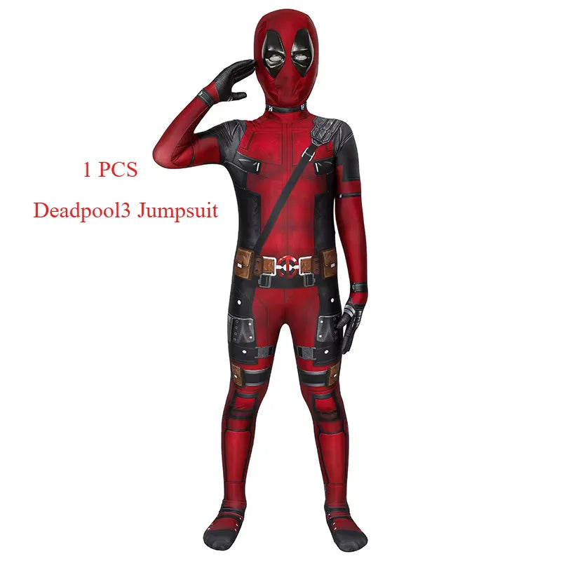 Superhero Deadpool Costume Kids New Deadpooling 3 Cosplay Cosutme Deadpool3 Full Children Costume Bodysuit Halloween Jumpsuit