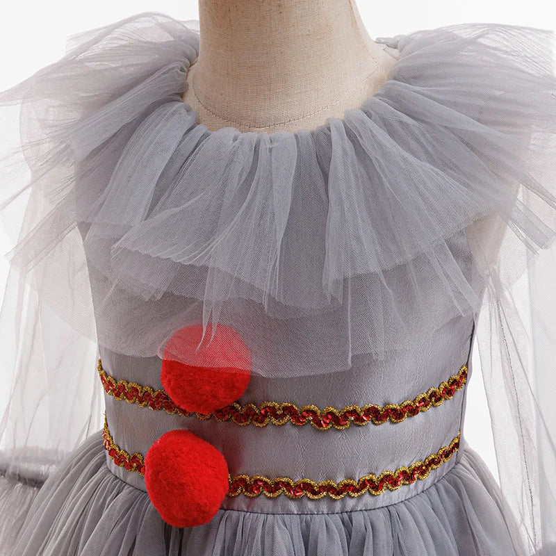 Gray Girls Joker Movie Cosplay Halloween Costume Tutu Dress Creepy Clown Thriller Party Clothes Children Tulle Fancy Party Dress