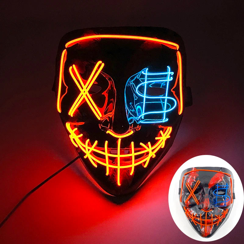 Light Up Japanese Oni Devil Mask LED Luminous Prajna Horror Mask Full Face Halloween Bar Party Props Neon Glowing Demon Mask