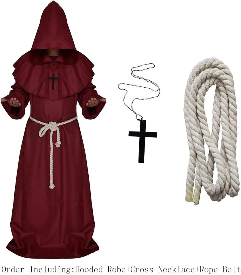 Friar Medieval Hooded Monk Renaissance Priest Robe Costume Cosplay For Halloween Costume Unisex
